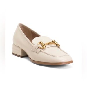 Saint G Leather Heeled Loafers - Jenny - Cream with Gold Detail